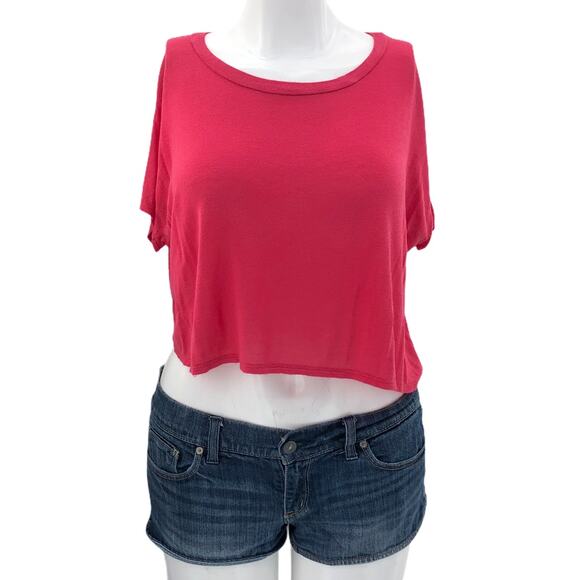 Daydreamer UO XS Pink Coral Orange Open Back Asymmetrical Oversized Crop Top - Picture 1 of 7